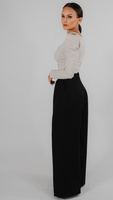 Wide fabric pants with elastic waistband in black