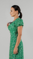 Summer green maxi dress with covered button break and V neckline