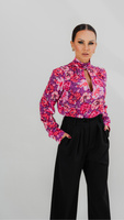 Viscose shirt in floral motif with tie at the neck