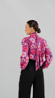 Viscose shirt in floral motif with tie at the neck