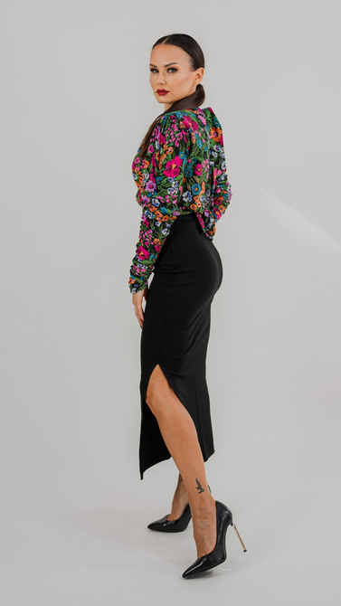 Punto knit maxi skirt with break