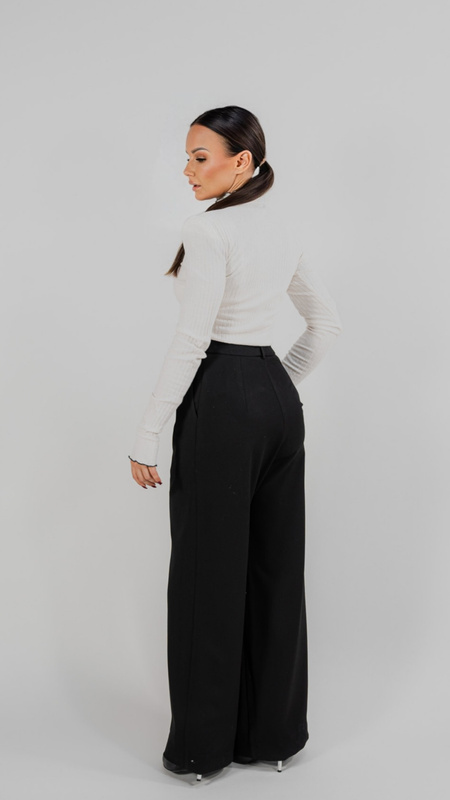 Wide fabric pants with elastic waistband in black