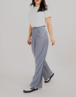 straight cut pants with elastic waistband in dove color
