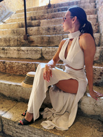 Maja skirt - maxi skirt with slit in linen and viscose light beige