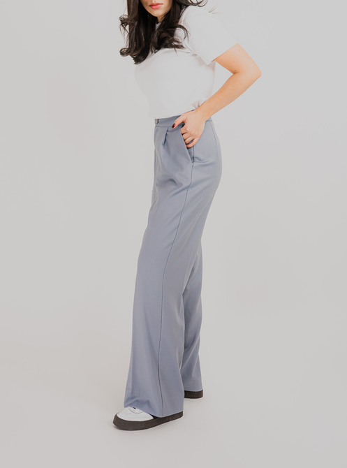 straight cut pants with elastic waistband in dove color