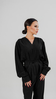 Shirt with V neckline and covered buttons