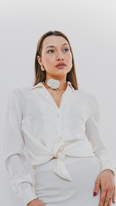 Satin shirt in ecru color