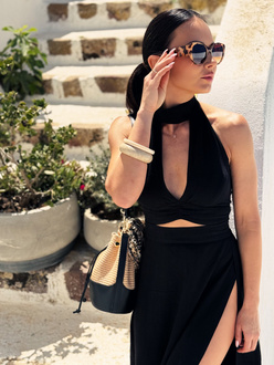 Maja top - halter top tied at neck and back in linen and viscose color black