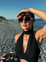 Maja top - halter top tied at neck and back in linen and viscose color black