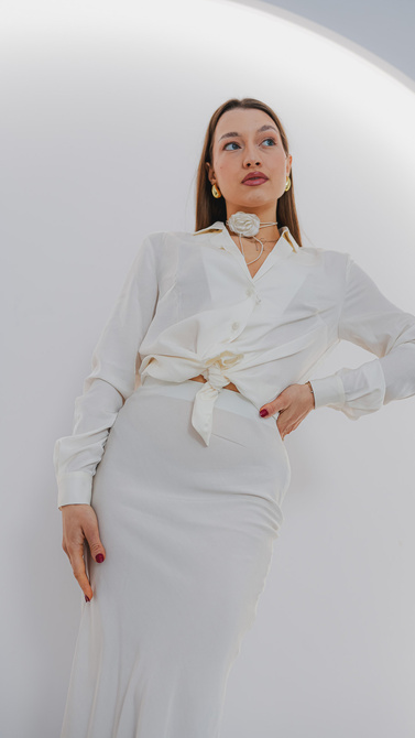 Satin shirt in ecru color