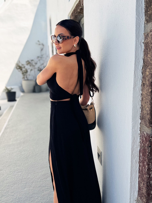 Maja skirt - maxi skirt with slit in linen and viscose black