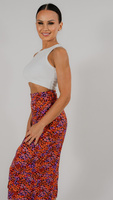 Viscose skirt in floral pattern with tie at waist