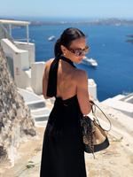 Maja top - halter top tied at neck and back in linen and viscose color black