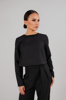 Long sleeve blouse in wool blend fabric