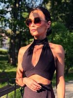 Maja top - halter top tied at neck and back in linen and viscose color black