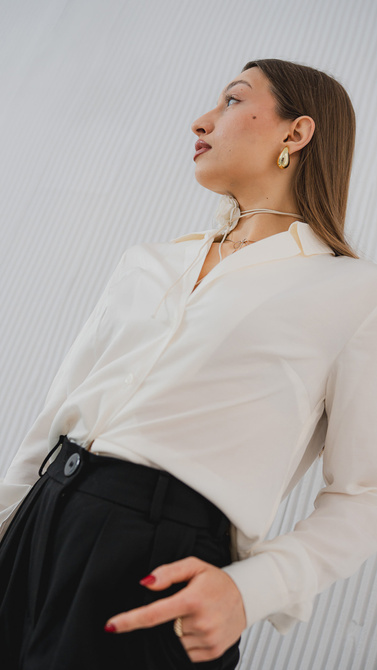 Satin shirt in ecru color