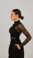 Elastic mesh blouse with built-in neckline