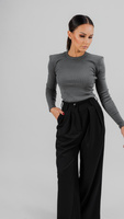 Ribbed knit blouse with long sleeves and shoulder pads