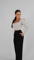 Wide fabric pants with elastic waistband in black
