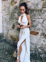 Summer pants Maja - linen and viscose pants with wide leg and slits, light beige