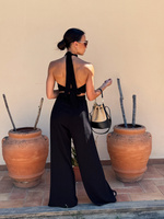 Summer pants Maja - linen and viscose pants with wide leg and slits, black