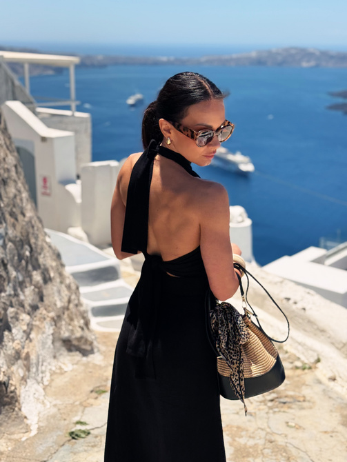 Maja top - halter top tied at neck and back in linen and viscose color black