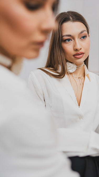 Satin shirt in ecru color