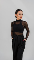Elastic mesh blouse with built-in neckline