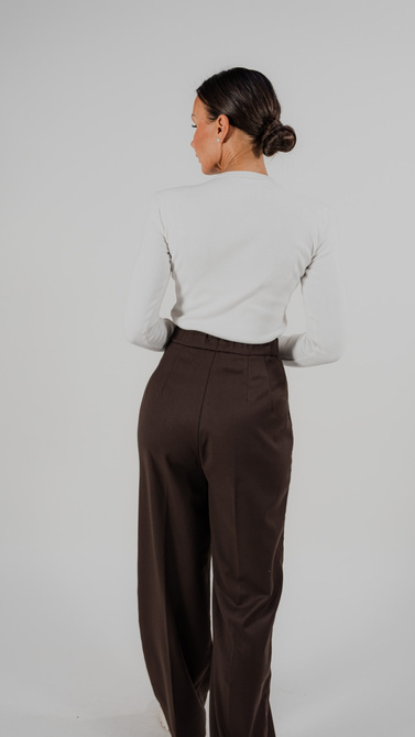 pants with straight cut and elastic waistband in brown color