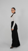 Wide fabric pants with elastic waistband in black