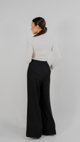 Wide fabric pants with elastic waistband in black