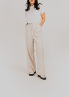 straight cut pants with elastic waistband in beige color