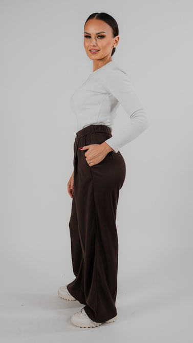 pants with straight cut and elastic waistband in brown color
