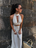 Maja top - halter top tied at neck and back in linen and viscose color light beige