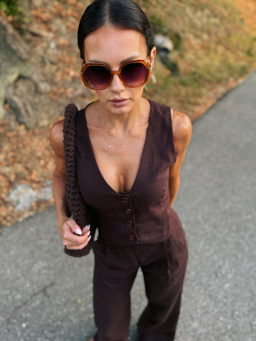 "Linen Story" vest - chocolate