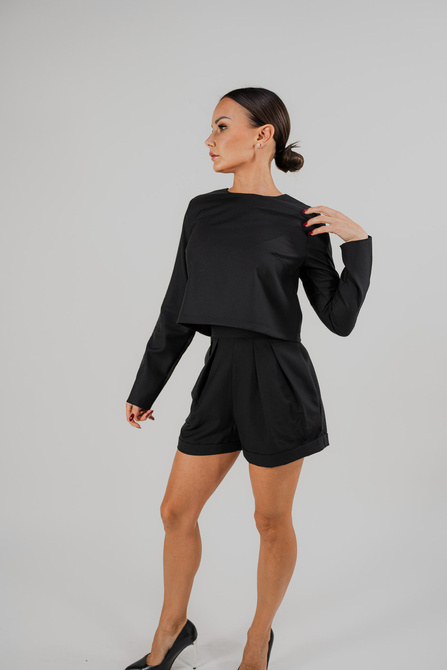 Long sleeve blouse in wool blend fabric