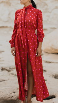 Viscose maxi dress with tie at the neck