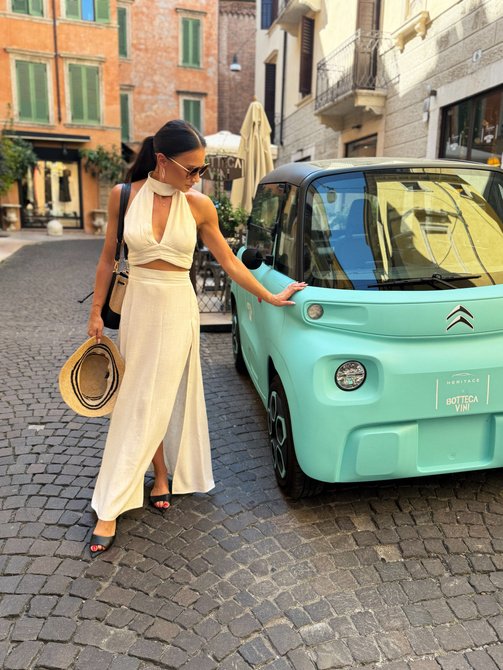 Maja skirt - maxi skirt with slit in linen and viscose light beige