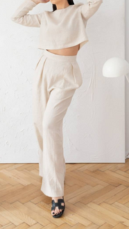 Wide linen pants with double pleats and covered zipper
