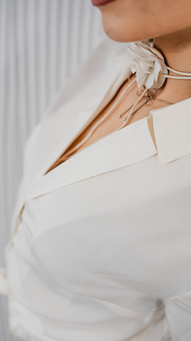 Satin shirt in ecru color