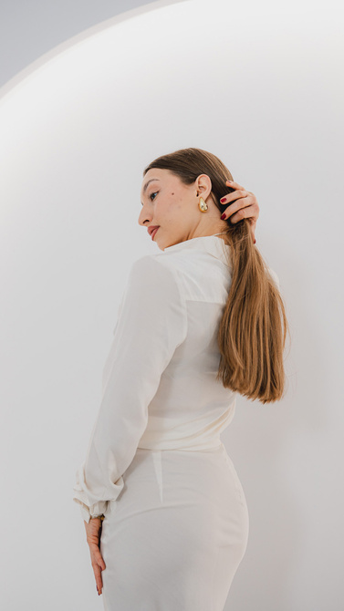 Satin shirt in ecru color