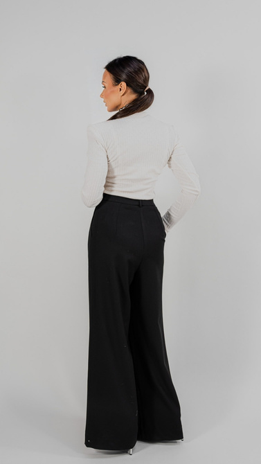 Wide fabric pants with elastic waistband in black