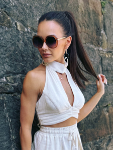 Maja top - halter top tied at neck and back in linen and viscose color light beige