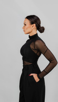 Elastic mesh blouse with built-in neckline